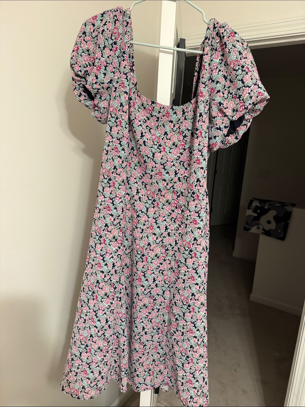 Lush Black Floral Midi Dress with Pink Blossoms